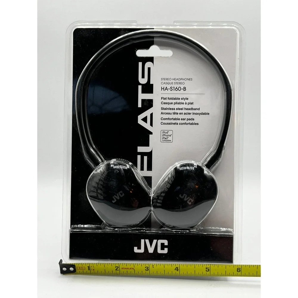 JVC Flats Stereo Headphones HA-S160-B Black New Sealed Foldable (I)